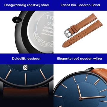 Tyme Oslo Heren Horloge 39.5mm - Blauw Bruin - Horloges voor, Ophalen of Verzenden, Nieuw