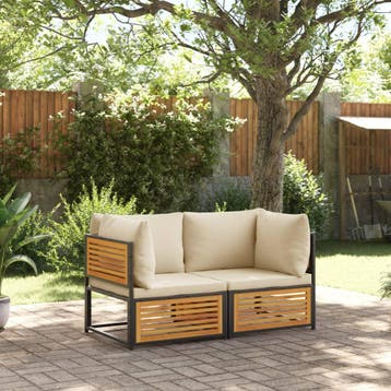 vidaXL 2-delige Loungeset met kussens massief acaciahout, Verzenden, Nieuw, Hout, Loungeset