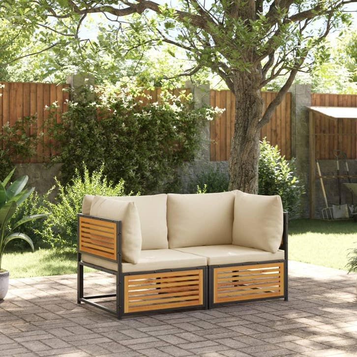vidaXL 2-delige Loungeset met kussens massief acaciahout, Tuin en Terras, Tuinsets en Loungesets, Loungeset, Nieuw, Hout, Verzenden