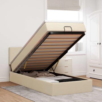 vidaXL Bed poef met matras en LEDs 90x200 cm stof, 90 cm, Eenpersoons, Verzenden, Nieuw