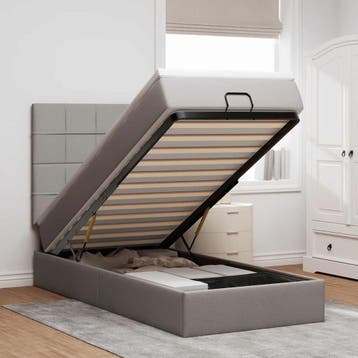 vidaXL Bed met matras 90x200 cm stof taupe, Huis en Inrichting, Slaapkamer | Bedden, 90 cm, Eenpersoons, Verzenden, Nieuw