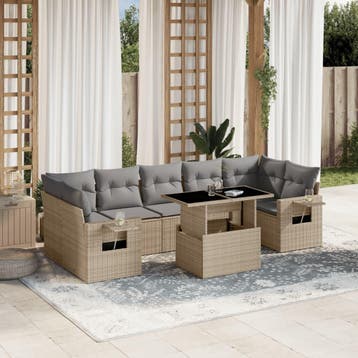 vidaXL 8-delige Loungeset met kussens poly rattan beige, Verzenden, Nieuw, Loungeset