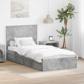 vidaXL Opslag bed met lade Beton Grijs 90 x 190 cm Bewerkt, Eenpersoons, Verzenden, Nieuw, Grijs
