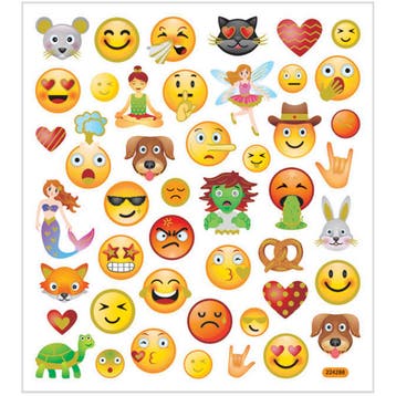 Stickers, emojis, vel 15x16,5 cm, 1 vel, Nieuw