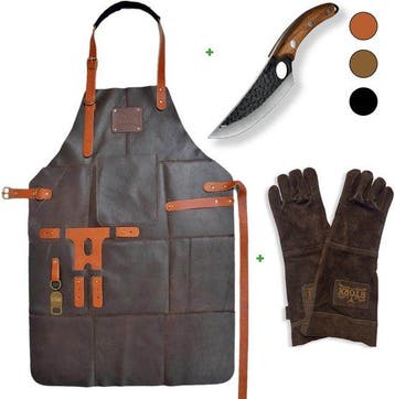 STORX Leren BBQ Set – Schort + Slagersmes + Leren Barbecue H, Verzenden, Nieuw