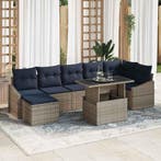 vidaXL Tuin Sofa Set met kussen met opslag 8 pcs Grijs en, Verzenden, Nieuw, Rotan, 8 zitplaatsen