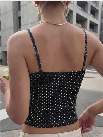 Dames Polka Dot Crop Top met Spaghettibandjes en Vierkante H, Verzenden
