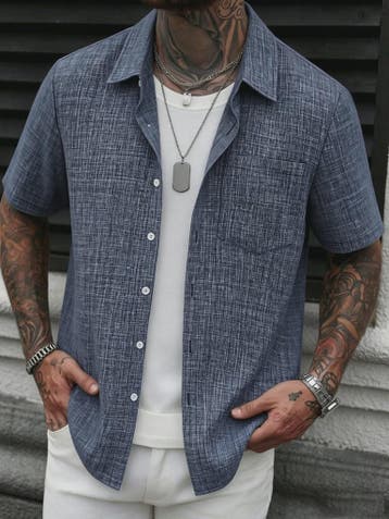 Casual Linnen Look Korte Mouw Shirt Heren - Zomerse Stijl, Verzenden, Nieuw