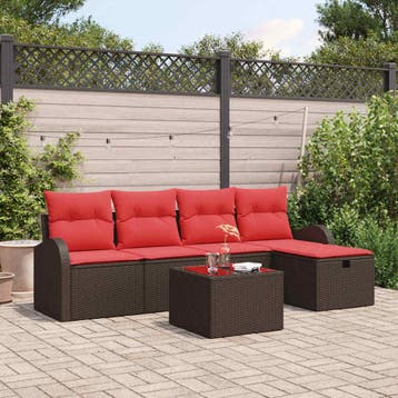 vidaXL Bankstel 6 st Bruin en Rood poly rattan, Tuin en Terras, Verzenden, Nieuw, Rotan, 6 zitplaatsen