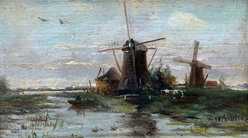 Hollandse school (XX), naar P P Schiedges - Plasgezicht met, Antiek en Kunst