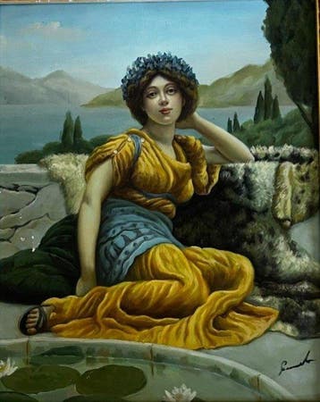 Italiaanse school (XX) - Neoclassical Beauty by the Lake, Antiek en Kunst