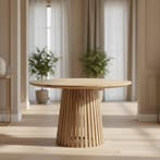 Tafel Rond Eikenhout  Latjes Onderstel 130ø, Huis en Inrichting, Tafels | Eettafels, Nieuw