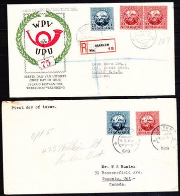 Nederland 1949 - 2 Voorloper FDCs Wereldpostvereniging, Gestempeld