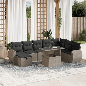 vidaXL 9-delige Loungeset met kussens poly rattan lichtgrijs, Verzenden, Nieuw, Loungeset