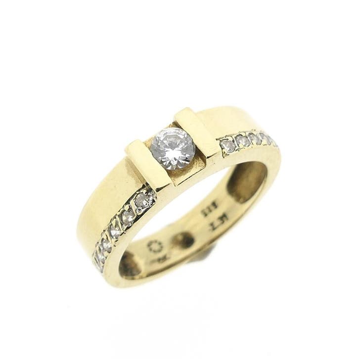 Gouden ring met zirconia, Sieraden, Tassen en Uiterlijk, Ringen, Dame, Met edelsteen, Goud, 17 tot 18, Gebruikt, Goud, Ophalen of Verzenden