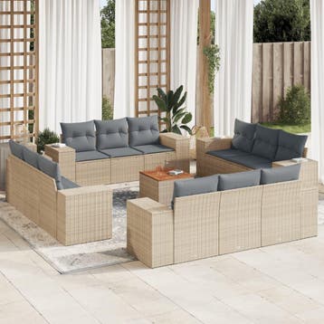 vidaXL 13-delige Loungeset met kussens poly rattan beige, Verzenden, Nieuw, Loungeset