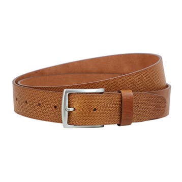 Landley Herenriem met Visgraat Structuur Leer – Cognac - 95, Kleding | Heren, Verzenden, Nieuw, Bruin