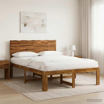 vidaXL Tweepersoonsbed met hoofdeinde ROSTOCK Naturel 152 x, Verzenden, Nieuw, Bruin, Hout