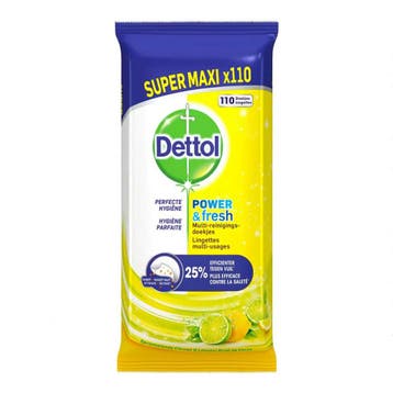 Dettol Schoonmaakdoekjes Power and Fresh Citrus 110 stuks, Verzenden, Nieuw in verpakking