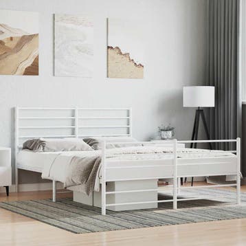 vidaXL Bedframe met hoofd- en voeteneinde metaal wit 140x200, Huis en Inrichting, Verzenden, Wit, 140 cm, 200 cm