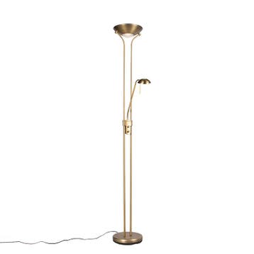 Vloerlamp brons met leeslamp incl. LED en dimmer - Diva 2, Verzenden, Nieuw, Modern