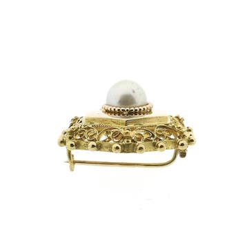 Antiek bicolor gouden broche met parel, Sieraden, Tassen en Uiterlijk, Broches, Gebruikt, Ophalen of Verzenden, Met edelsteen