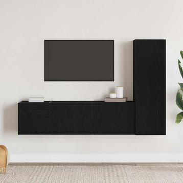 vidaXL Tv-meubelset 3 st Zwart Eiken Bewerkt hout, Huis en Inrichting, Kasten | Televisiemeubels, Minder dan 50 cm, Verzenden