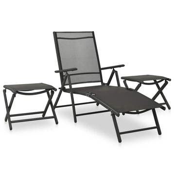 vidaXL 3-delige Loungeset textileen en aluminium zwart, Verzenden, 3 zitplaatsen, Loungeset, Nieuw