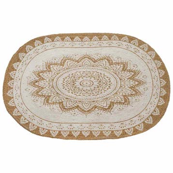 vidaXL Vloerkleden Bloemen Natuurlijk met Witte Print 100 x, Verzenden, Nieuw, Beige