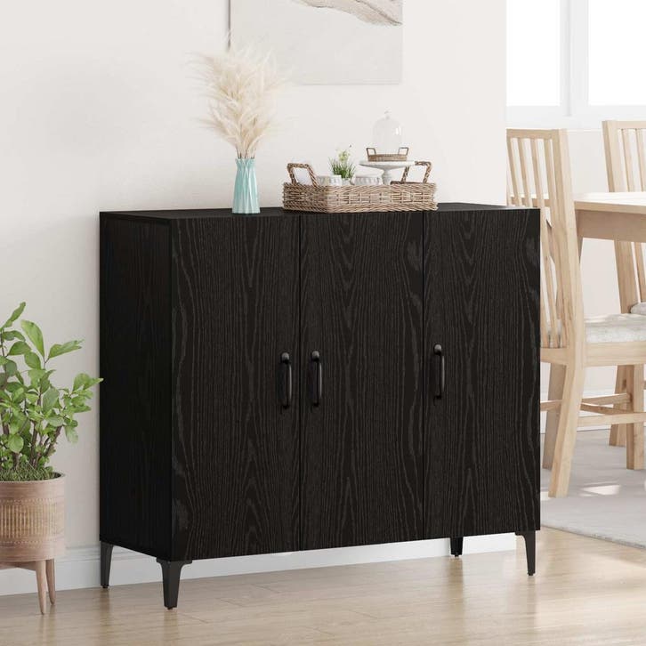 vidaXL Dressoir Zwart eiken 34 x 90 x 80 cm Bewerkt hout, Huis en Inrichting, Kasten | Dressoirs, Nieuw, Minder dan 50 cm, Overige houtsoorten