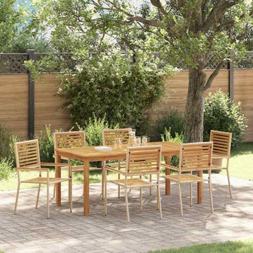 vidaXL Tuin eettafelset 7 st Beige Massief Acaciahout, Verzenden, Nieuw, 7 zitplaatsen