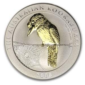 Kookaburra 1 oz 2008 Verguld, Postzegels en Munten, Verzenden, Losse munt, Zilver