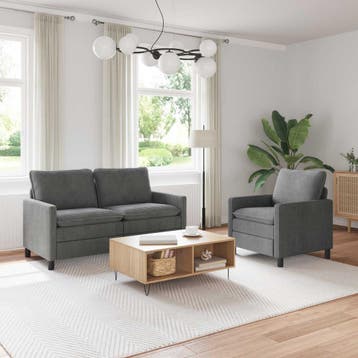 vidaXL Bankstel 2 st Lichtgrijs Polyester, Huis en Inrichting, Banken | Bankstellen, Verzenden, Nieuw, Kunststof, Minder dan 150 cm