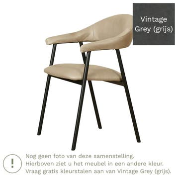Leren eetkamerstoel met armleuning Line - Vintage Grey, Huis en Inrichting, Ophalen of Verzenden, Nieuw, Grijs, Leer
