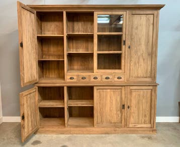 Teakhouten buffetkast 225cm super kwaliteit OP VOORRAAD!, 200 cm of meer, Teakhout, Nieuw, Ophalen of Verzenden