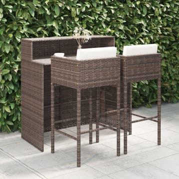 vidaXL 3-delige Tuinbarset met kussens poly rattan bruin, Verzenden, Nieuw