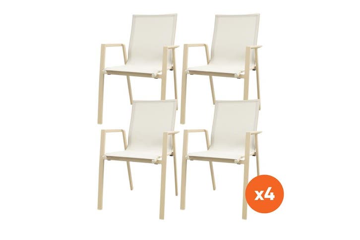 Set van 4 - Atmos stapelbare tuinstoelen - Latte/Beige, Tuin en Terras, Tuinsets en Loungesets, Nieuw, Overige materialen, Verzenden