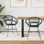 vidaXL Eetkamerstoel 2 pcs Riet en IJzer Zwart 54 x 65 x 82, Huis en Inrichting, Stoelen, Verzenden, Nieuw, Zwart