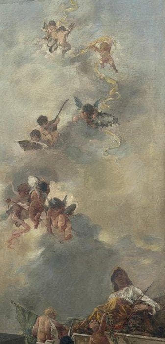 Italiaanse school (XIX) - Putti in volo - XL format, Antiek en Kunst