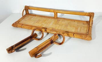 Wandrek - Decoratieve steunplank met twee kapstokken uit de