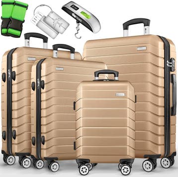 Kofferset - 4 delig - Trolley - Reiskoffer set - Champagne -, Sieraden, Tassen en Uiterlijk, Koffers, Verzenden, Zo goed als nieuw