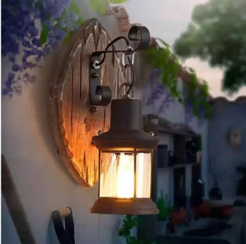 Retro Wandlamp – E27 Hout Metaal met Glazen Kap Vintage, Verzenden, Nieuw