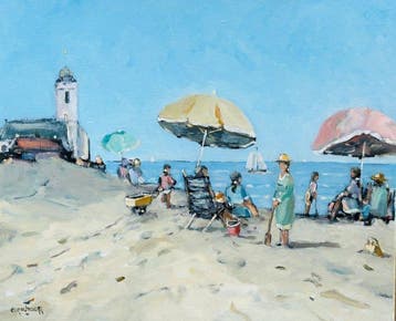 Cor Schaap (1968) - Strandgezicht bij Oude Kerk, Antiek en Kunst
