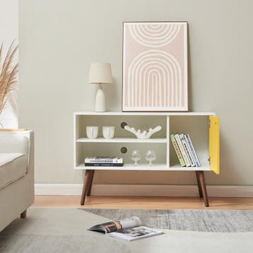 Tv meubel Vare 100x40x66 cm wit geel en walnootkleurig [en.c, Verzenden, Nieuw