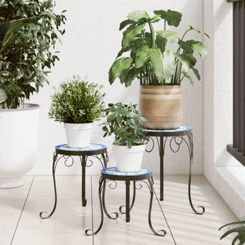 vidaXL Plantenstandaards 3 st keramiek blauw en wit, Verzenden, Nieuw