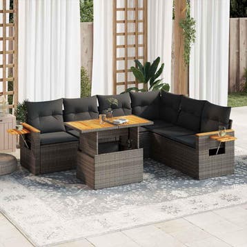 vidaXL 7-delige Loungeset met kussens poly rattan acacia, Verzenden, Nieuw, Loungeset