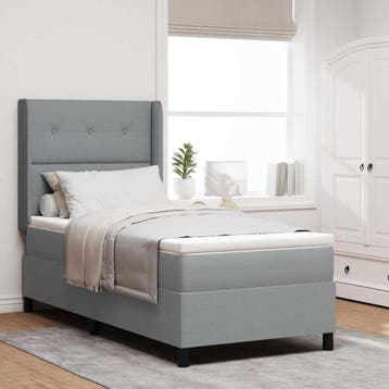 vidaXL LED Box Spring Bed met hoofdeinde Lichtgrijs 100 x, Verzenden, Nieuw, Stof