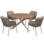 Puglia Prado dining tuinset 130øx75 cm rond 5 delig teak, Ophalen of Verzenden, Nieuw