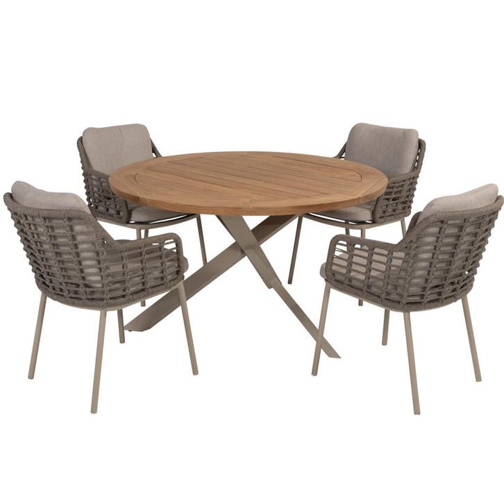Puglia Prado dining tuinset 130øx75 cm rond 5 delig teak, Tuin en Terras, Tuinsets en Loungesets, Nieuw, Ophalen of Verzenden