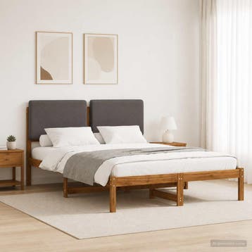 vidaXL Bedframe met gestoffeerd hoofdbord Naturel en, Huis en Inrichting, Verzenden, Nieuw, Hout